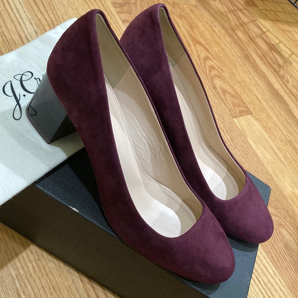 Gently worn in box JCREW lucite heels in vintage Cabernet size 10